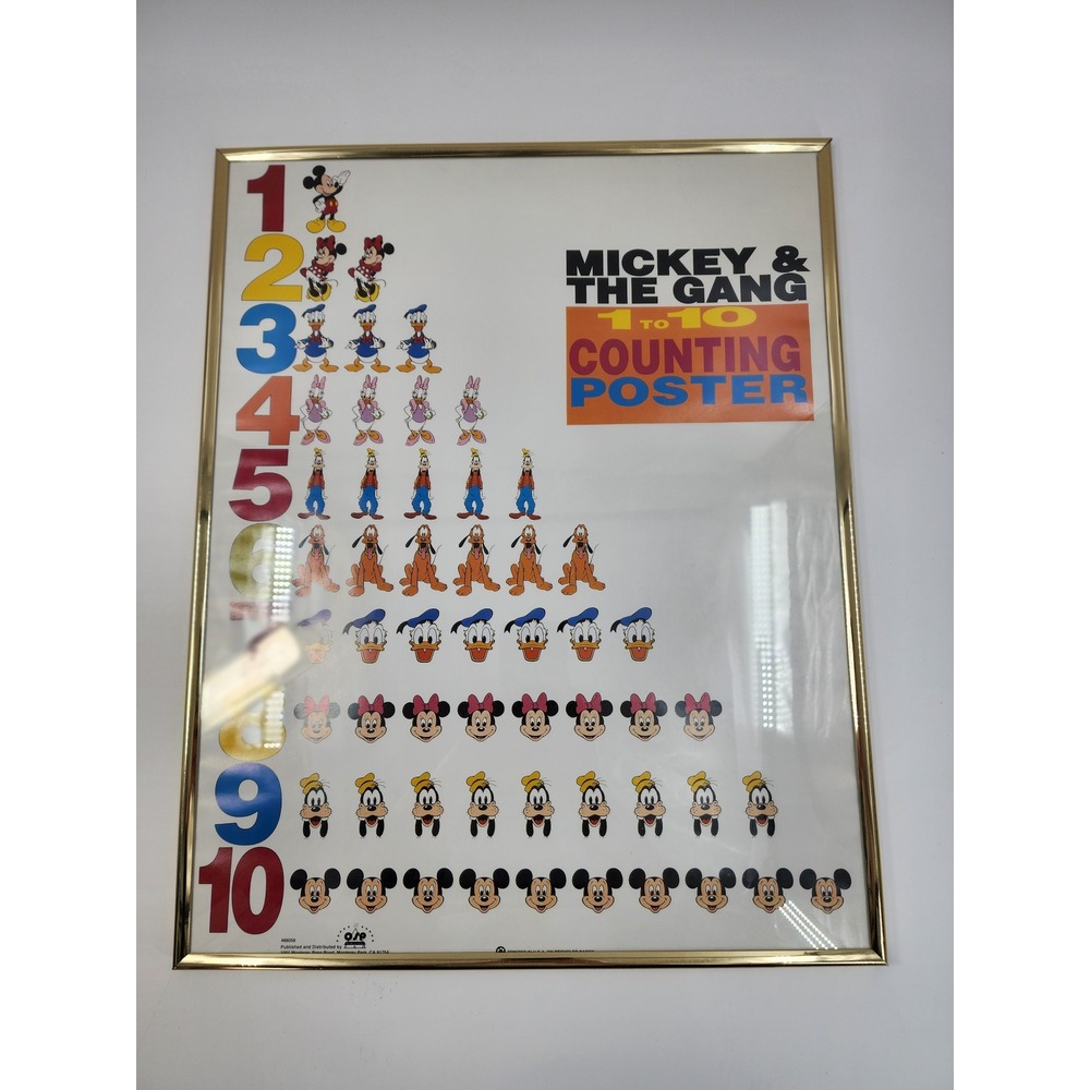 Vintage Disney Mickey & The Gang 1 to 10 Counting Poster Framed OSP 88058 16x20